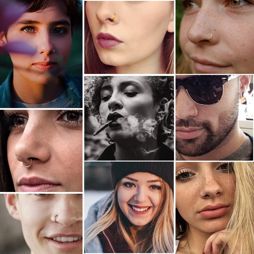 PROSTEEL Un Piercing Nariz Aro Septum Acero Quirurgico, Pendientes Nostril Labio Tragus con Calibre 20G / 18G Grosor, 6-10 mm Diámetro, Plateado/Dorado/Rosado/Negro — view 2