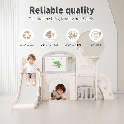 Miniatura 5 de juego de juego para niños pequeños al aire libre con juego de tobogán, juego de patio interior para niños pequeños de 1 a 3 años, juego de escalador