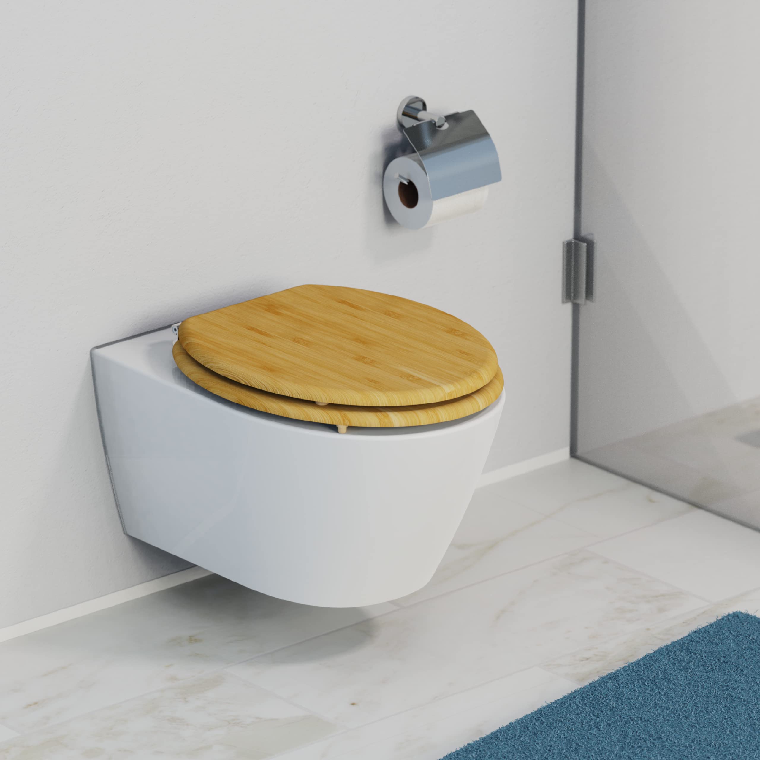 SCHÜTTE Abattant WC Bamboo en bambou massif, abattant de WC durable en bois de bambou, compatible avec toutes les toilettes courantes, très grande résistance au poids, testée jusqu'à 150 kg