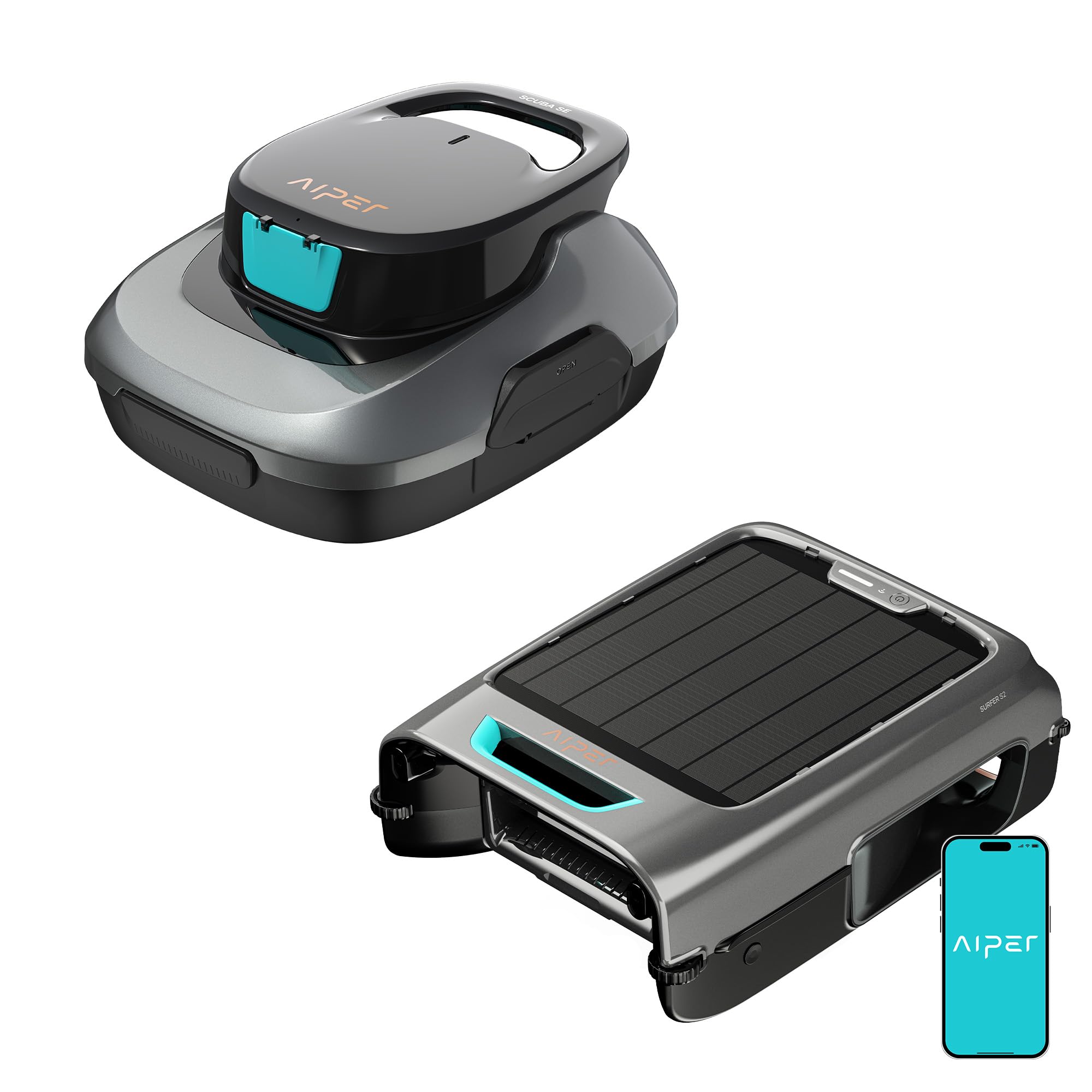 AIPER Scuba SE + EcoSurfer S2 – Robot limpiafondos inalámbrico y Skimmer Solar automático para Limpieza de Fondo y Superficie