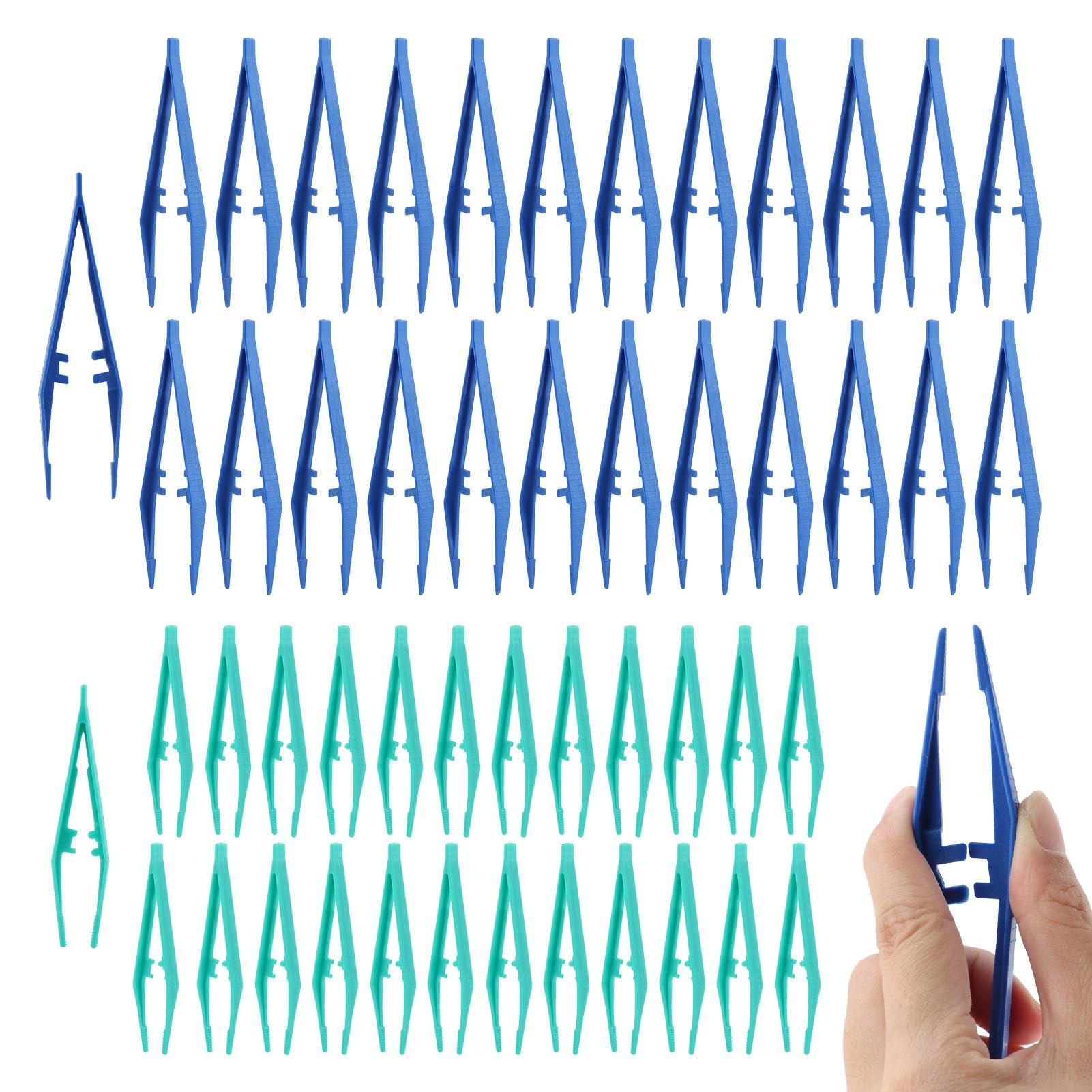 50pcs Plastic Tweezers, Beads Tweezers for DIY Craft Jewelry Making Craft Forceps for Beading Handmade Classroom School Use Tweezers Tools (blue, green)