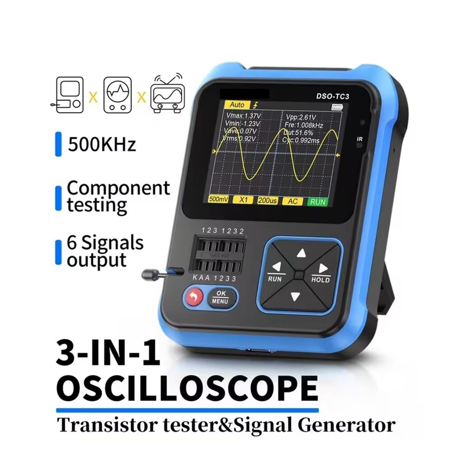 Osciloscopio Digital Herramienta de Prueba Forma Onda, transistores y osciloscopio Digital portátil 3 en 1
