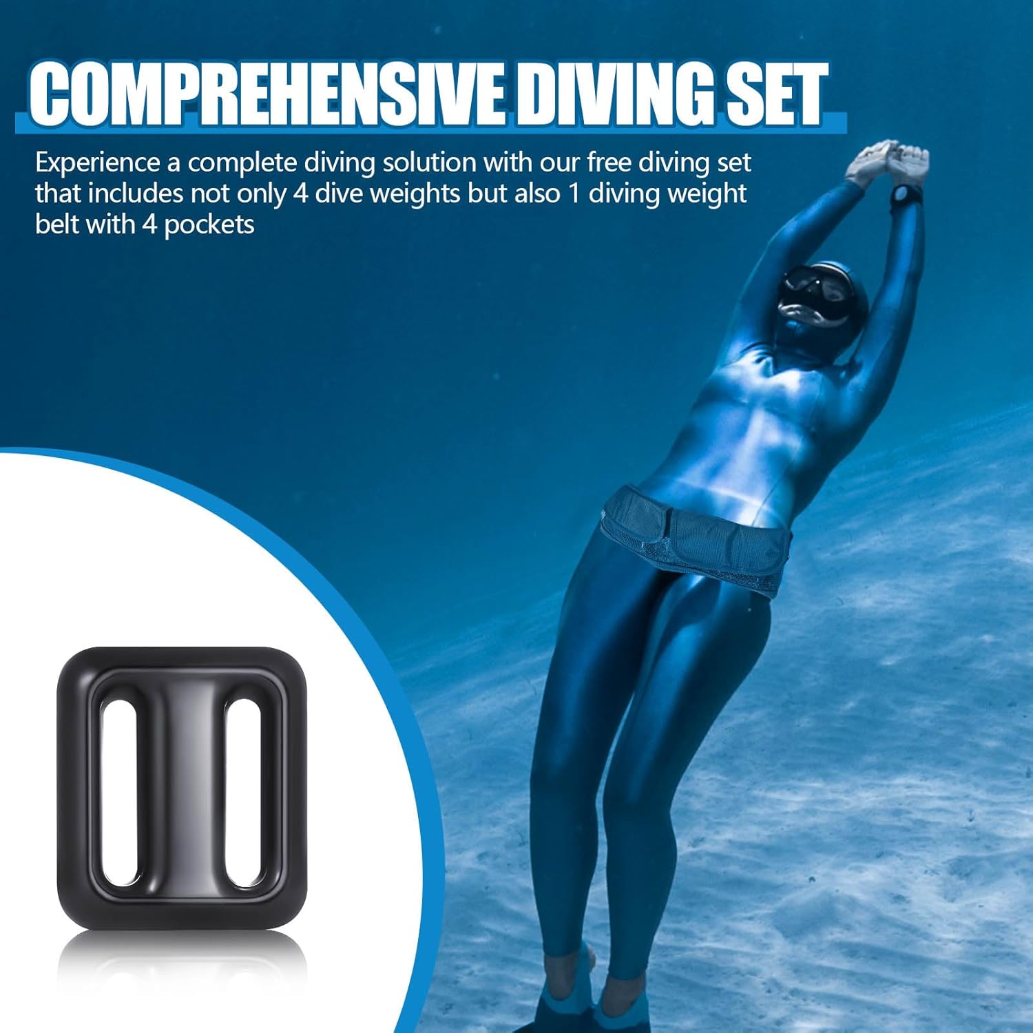 Tellegloww 4 Pcs 2.2 lb Dive Weights Belt for Scuba with 4 Pocket Zippered Scuba Weight Belt with Metal Quick Release Buckle Coated Dive Weights for Free Diving Spear Fishing Fit for Waist 32" to 52"