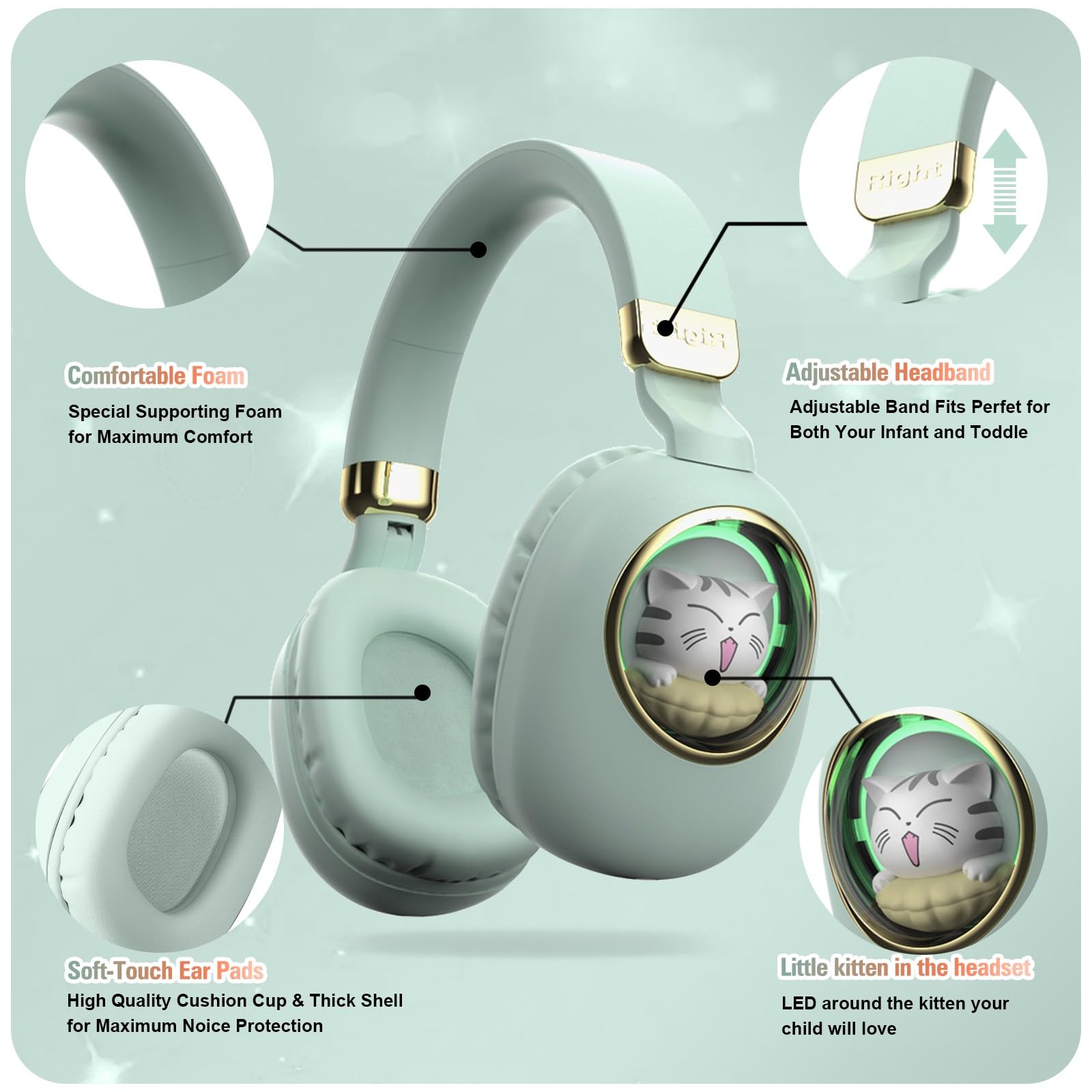 Casque de jeu pour filles vert avec microphone – Casque filaire et sans fil avec suppression du bruit pour enfants et école – Écouteurs Bluetooth