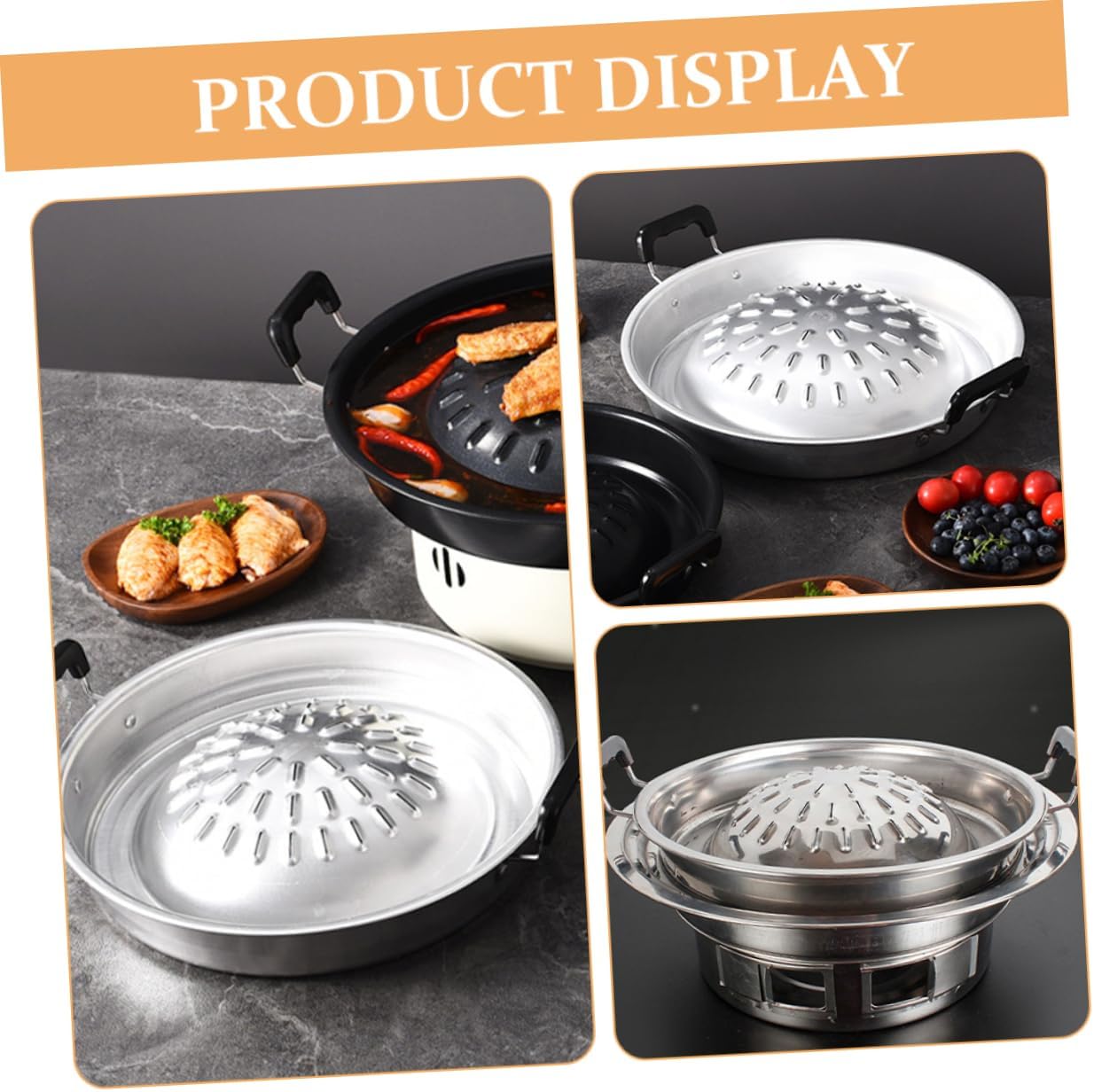 OUNONA Korean Bbq Grill Pan Multi-function Grilling Tray for Outdoor Camping and Indoor Cooking Reusable Household Charcoal Grill Pan with Smooth Edges for Fish and Meat