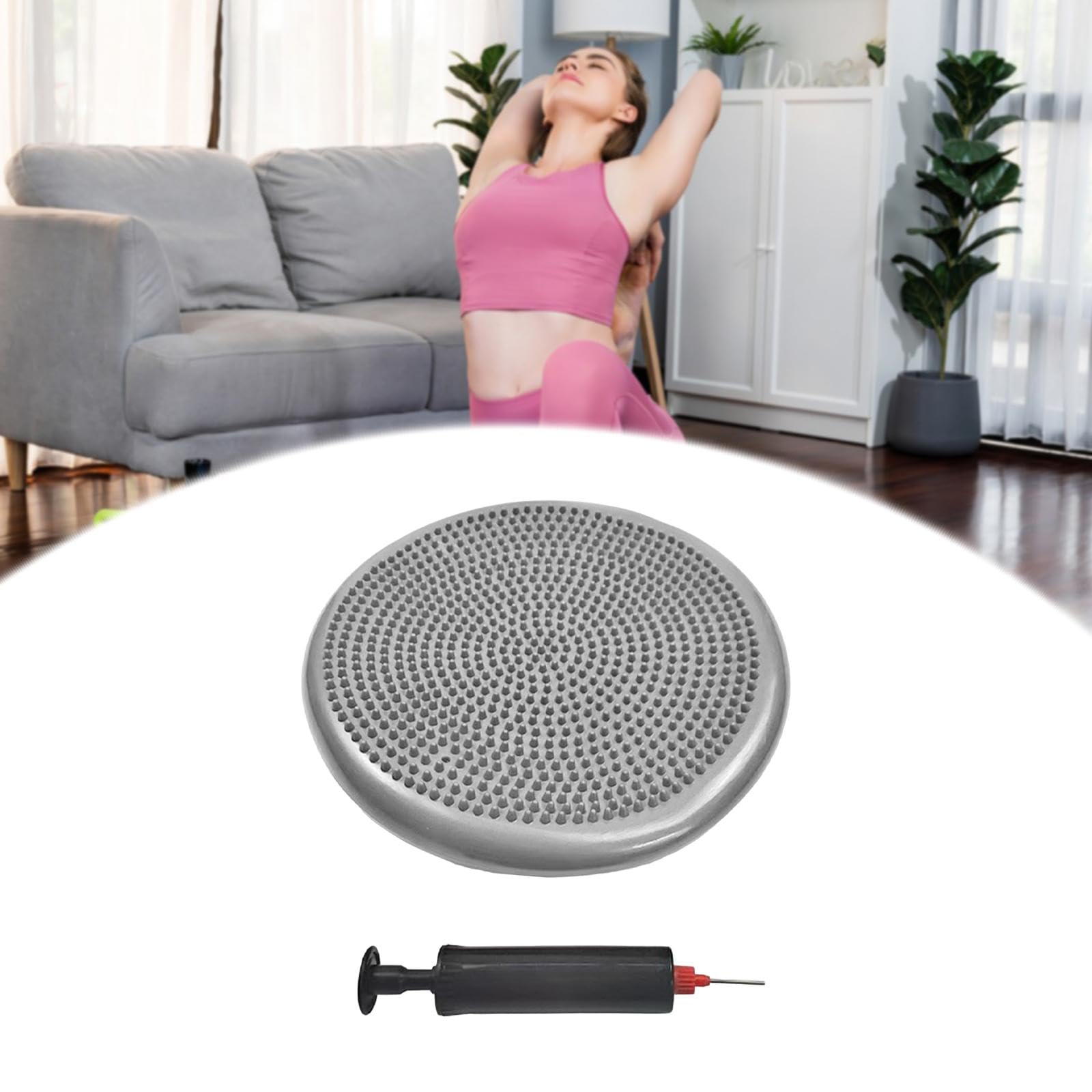 Tapis D'équilibre, Disque D'équilibre Gonflable épais, Coussin Plat pour Hommes, Femmes et Adultes, Fitness, Gris