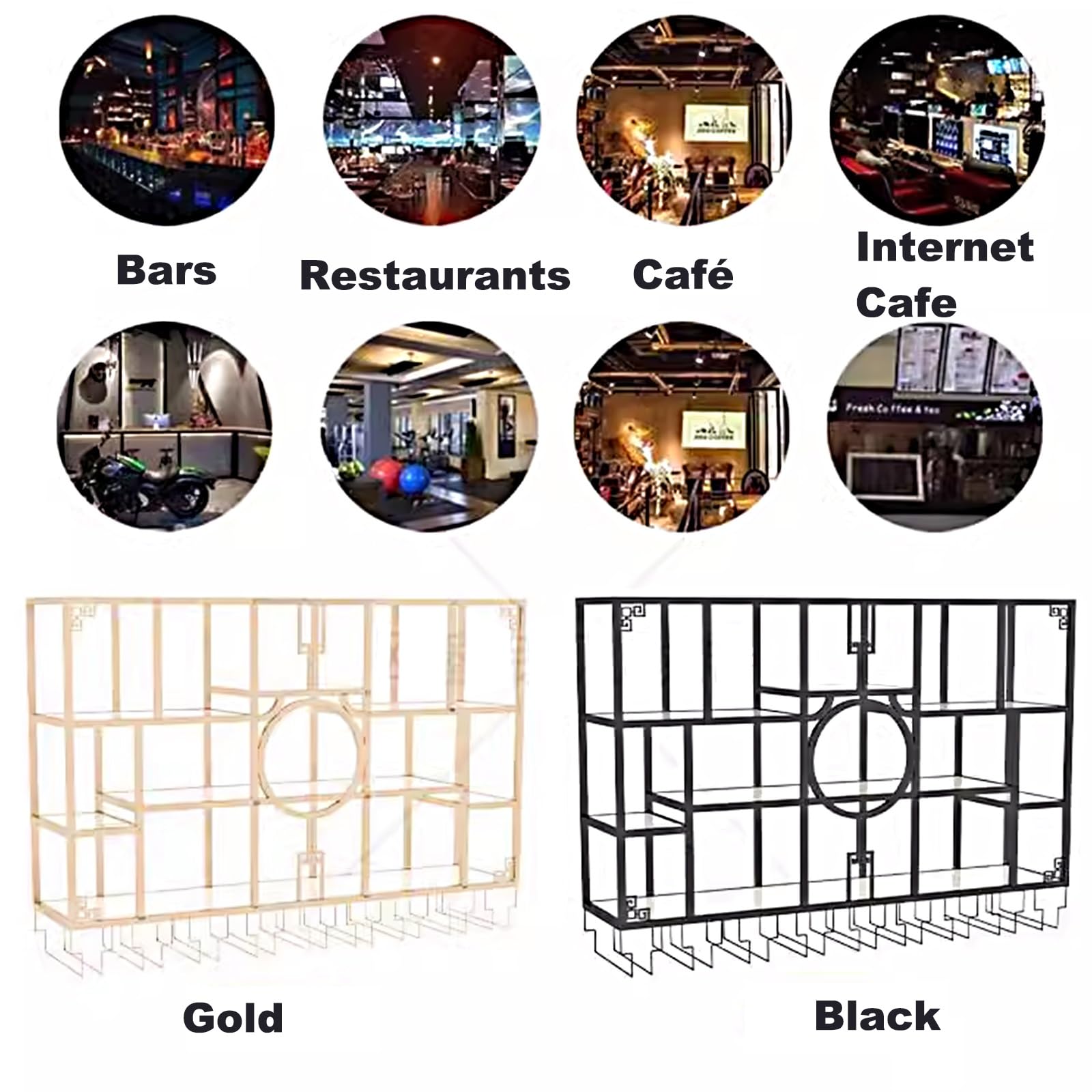 Botellero Vino Pared Botellero de Hierro, Botellero de Pared de Estilo Chino, Multifuncional Wall Mounted Wine Rack Adecuado para el Hogar Bar(Black)