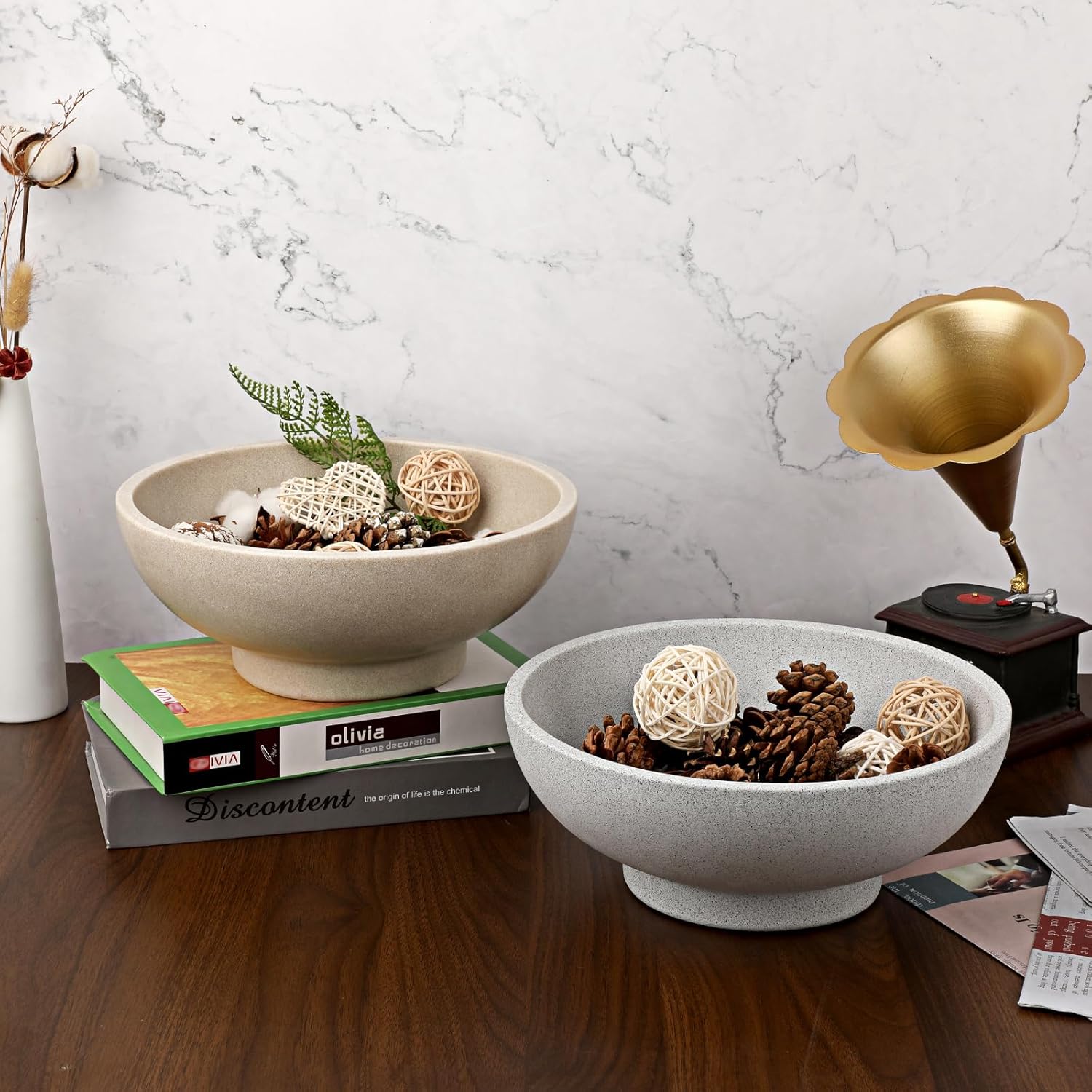 Key Bowls for Entryway Table 10.6" Large Decorative Bowl Fruit Bowl Modern Key Holder Bowls Pedestal Bowl for Kitchen Counter Home Decor, Beige