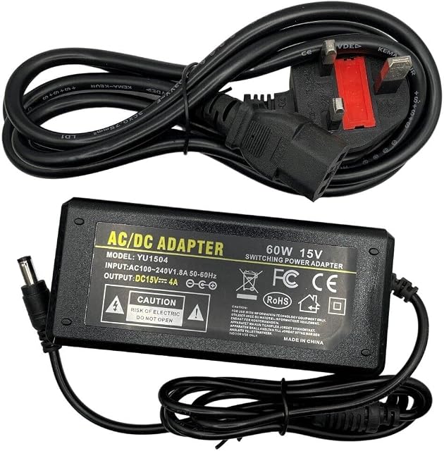 Multibao 15V 4A Power Supply, Transformer Adapter AC 100-240V DC 15Volt 4A 60W Power Converter 3Pin Charger UK Plug for LED Strips Lighting, Router CCTV Camera Monitors