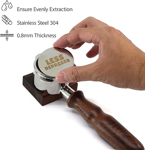 Miniatura 4 de WALNUT COFFEE Pantalla de disco espresso de 2.008 in con soporte de nogal  0.067 in de grosor 150 m de acero inoxidable 316  Filtro reutilizable de