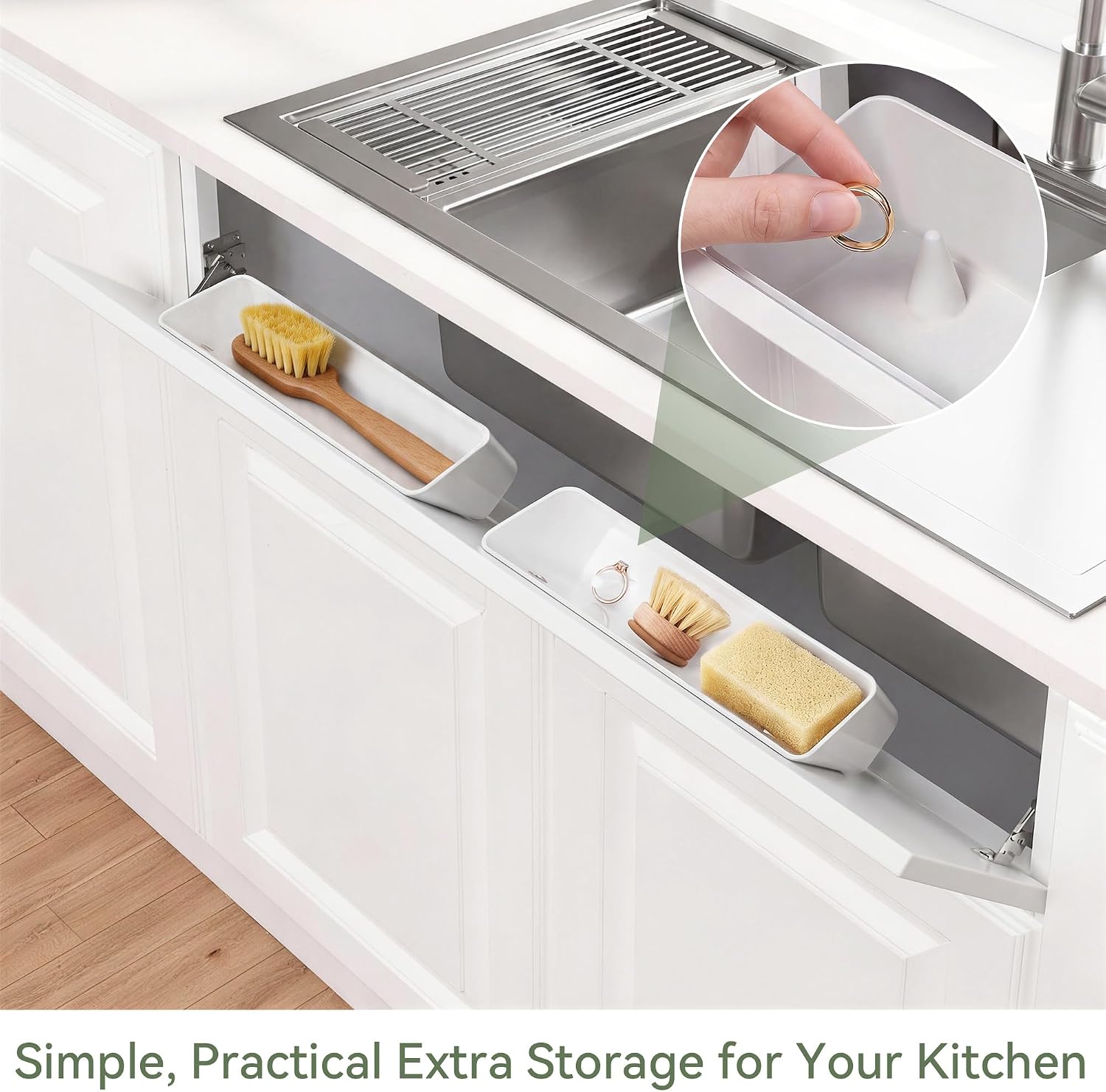 11" Soft Close Tip Out Tray for Sink, Fits Cabinet Opening 13" Wide and Larger, Easy to Install and Clean, Sturdy Steel Hinges, Smooth Spring Mechanism, Maximize Space of the Unused False Drawer Front