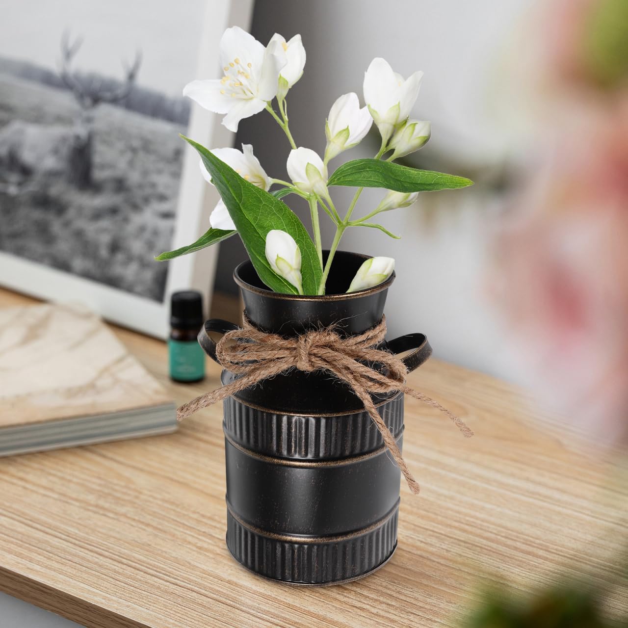 Luxshiny Vintage Vase Retro Milk Jug Style Tall Metal Flower Pitcher with Handle Rustic Flower Bucket for Home Office Table Decoration