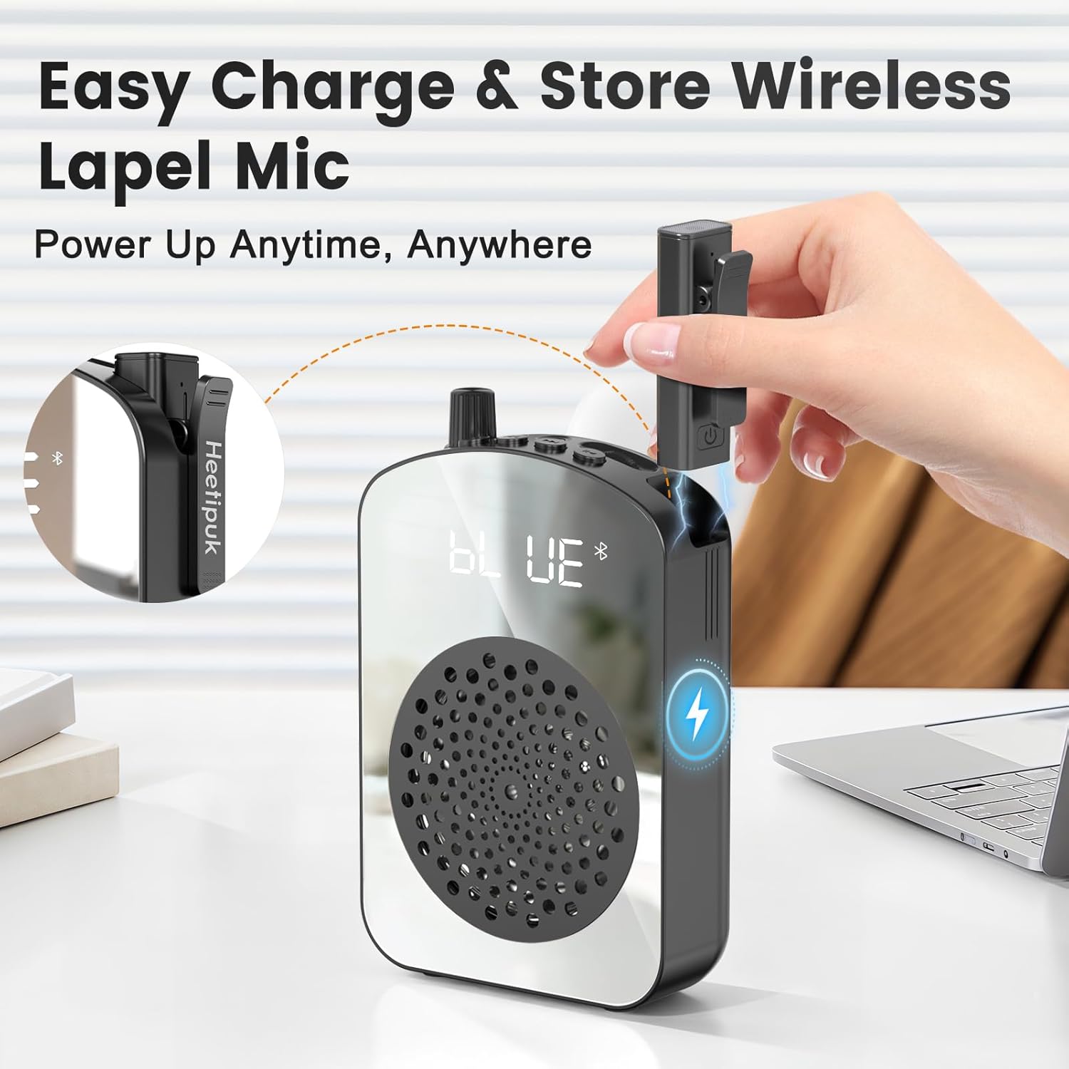 Wireless Voice Amplifier for Teachers, Portable Mini Voice Amplifier with Lapel Microphone Charging &Storage, Bluetooth Speaker Mic for Classroom, Speech, Training, Outdoor,Tour Guide,Meetings Black