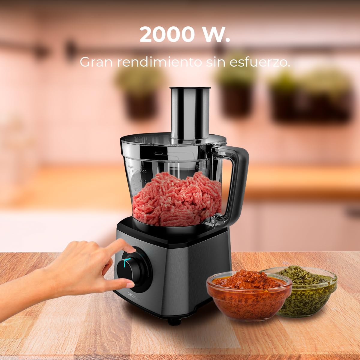 Cecotec Procesador de alimentos Paprika 1300 Full, 2000W de Potencia, Acero Inoxidable, 2 Velocidades, 3 Discos de corte, Incluye Bowl 3,5 L, Jarra 1,8 y Exprimidor