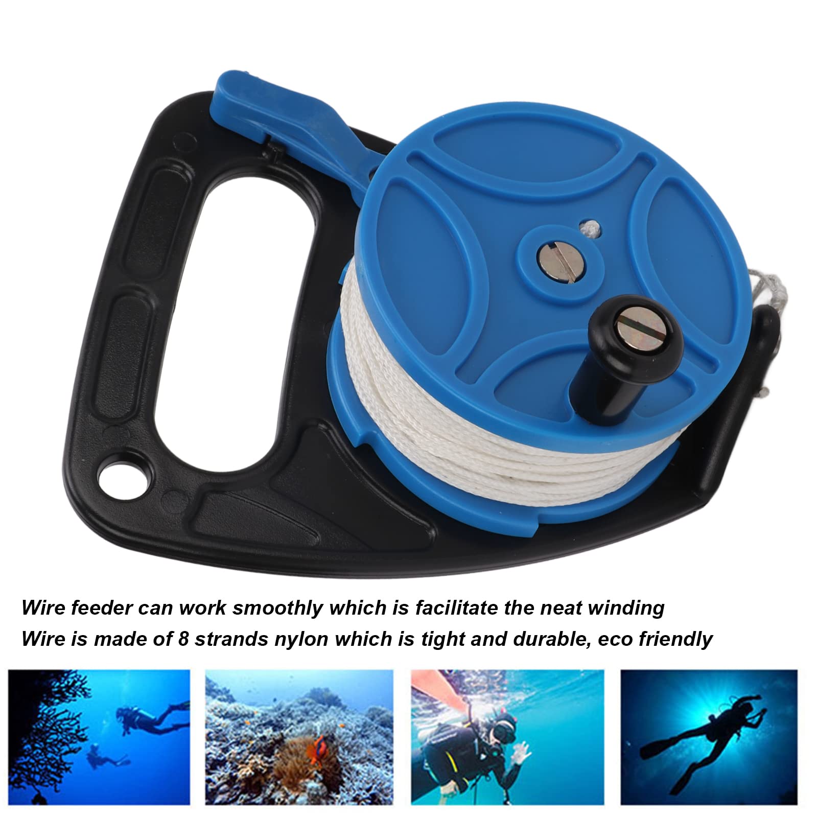 Diving Reels, Anchor Rope Spool Finger Roller Wire Wheel with 83m White Line for Cave Exile Dive (Blue Reel)