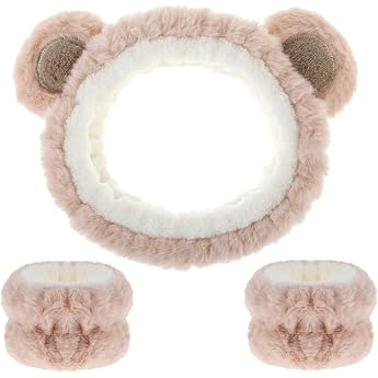 Hair Band Cosmetic for Make Up and Washing Bear Ears Elastic Face Wrist Washing Band Absorbent Make-Up Headband for Girls Women Yoga Sports Skin Care Cosmetics Shower