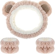 AOZUO Haarband Kosmetik für Make Up und Waschen, Bärenohren Elastisches Gesicht Handgelenk Waschband, Saugfähiges Abschmink Haarband für Mädchen Damen Yoga, Sport, Hautpflege Kosmetik Dusche