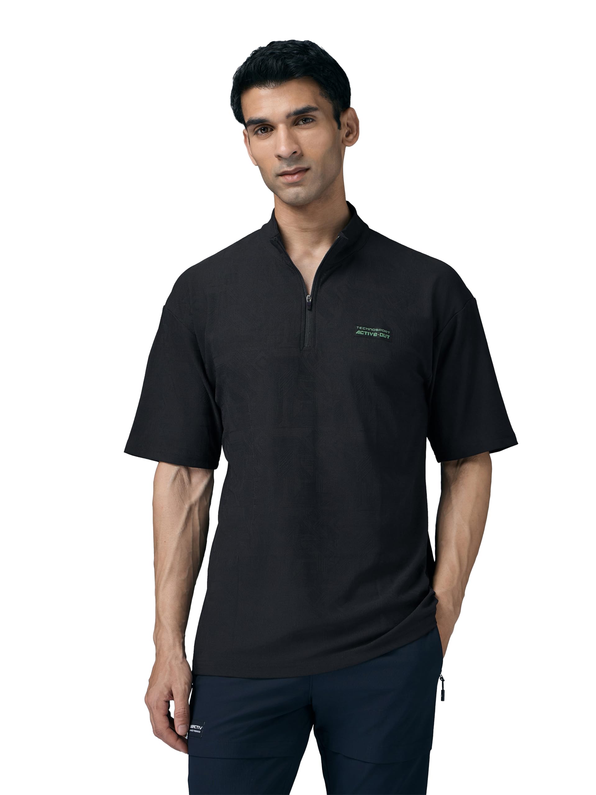 Men's Regular Fit Self Design High Neck Active Out T-Shirt for Casual Wear, Gym and Sports-image-13