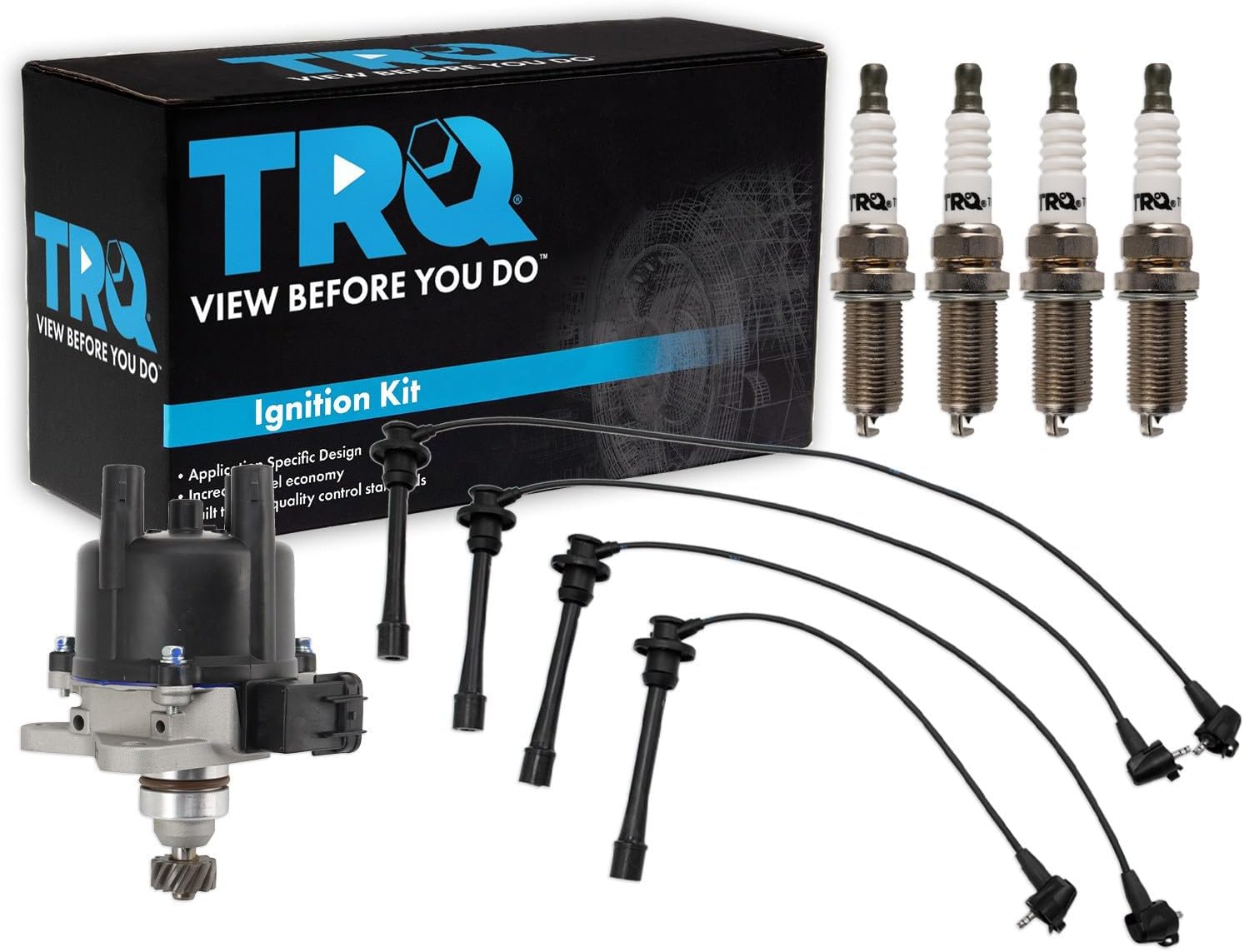TRQ Ignition Coil and Spark Plug Kit 6 Piece Distributor Compatible with 1994-1997 Toyota T100 1995-1997 Tacoma 1996 4Runner