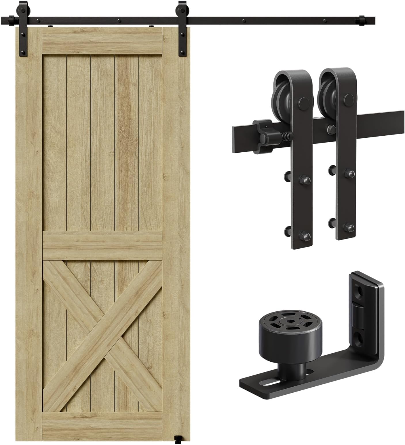 6FT/182cm Sliding Barn Door Kit, CCJH Sliding Doors Hardware Closet Rail J Shape Roller Set for Single Wooden Door, Upgrade