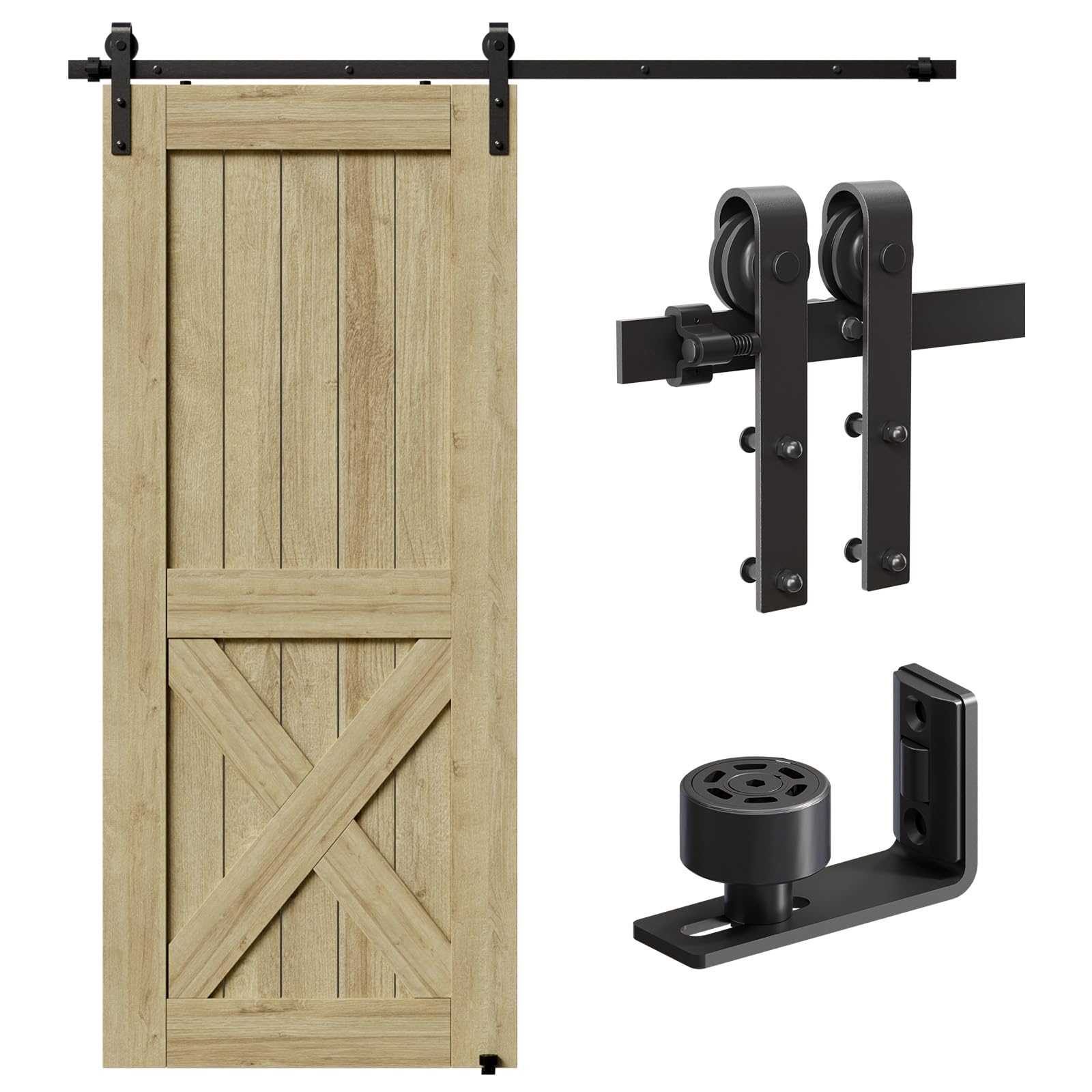 6FT/182cm Sliding Barn Door Kit, CCJH Sliding Doors Hardware Closet Rail J Shape Roller Set for Single Wooden Door, Upgrade