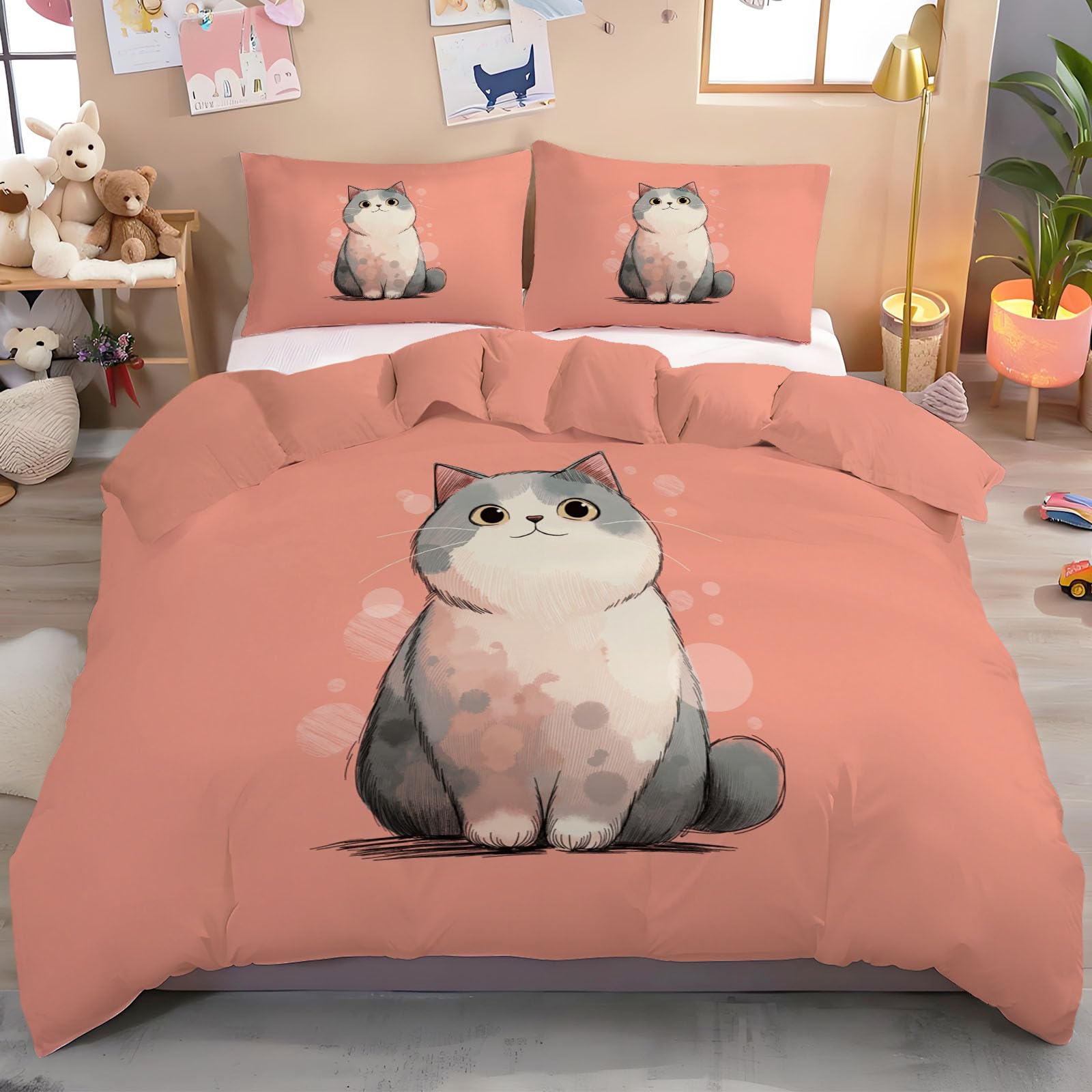 Parure de couette luxe motif chat impression haute définition