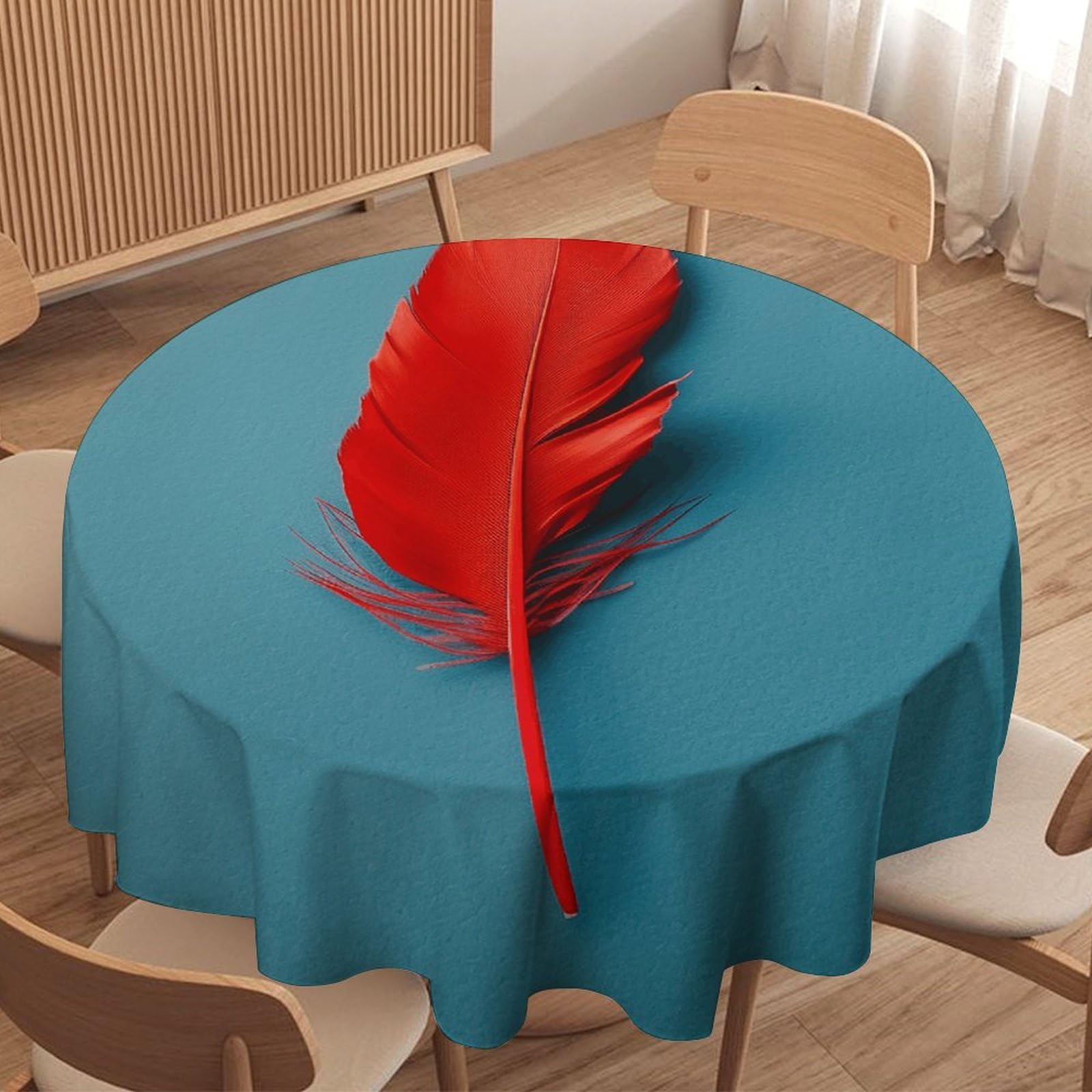 Nappe ronde à plumes rouges pour sublimer la décoration de votre cuisine au quotidien