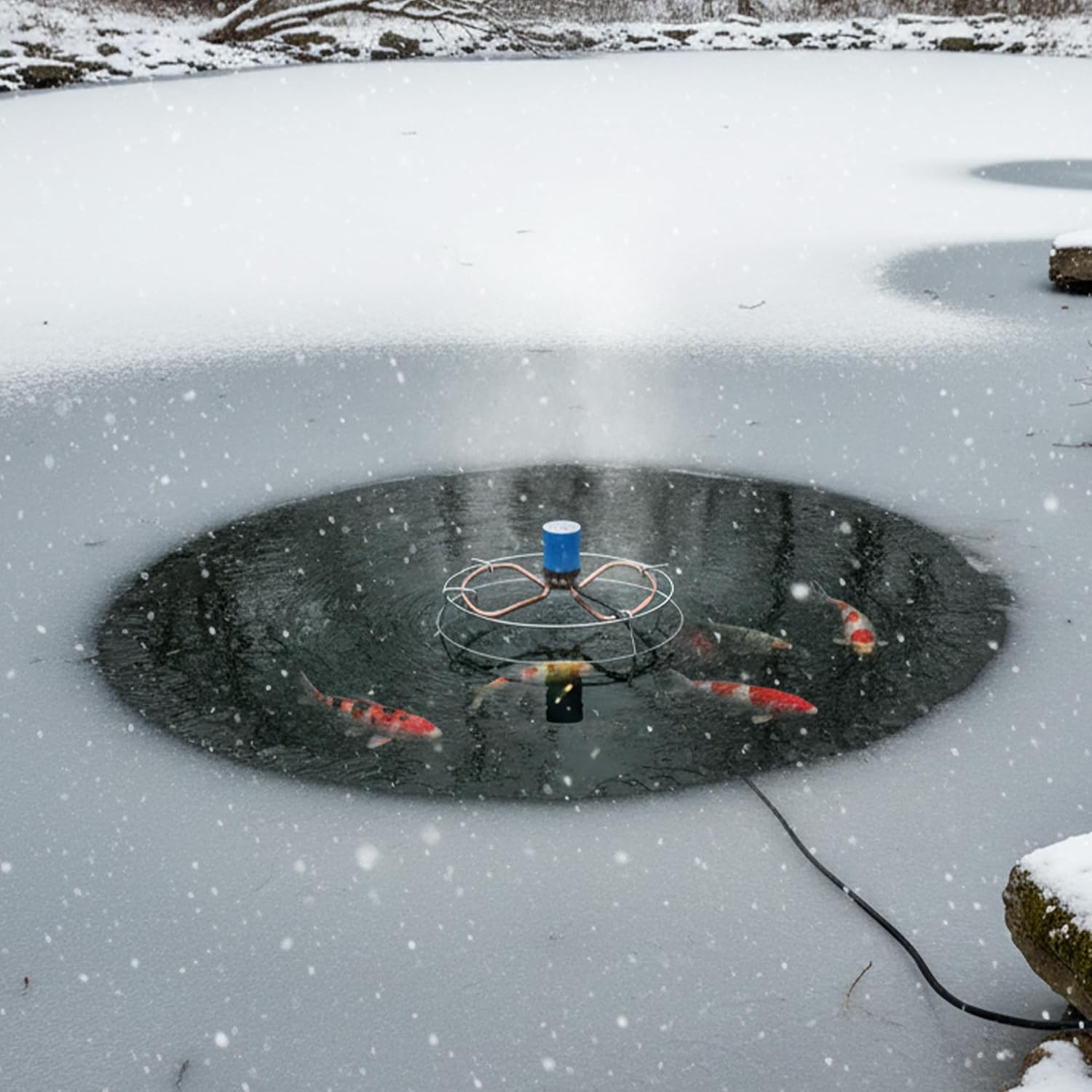 Farm Innovators Submergible Pond De-Icer, 1500W Electric Heater for Any Size Fish or Outdoor Ponds - Thermostatically Controlled Heating