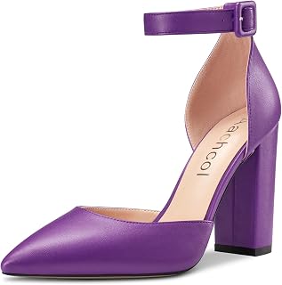 Women Pumps Pointed Toe Ankle Strap Chunky Block High Heel Dress Shoes Sandals Office Party Wedding Matte 4 Inch