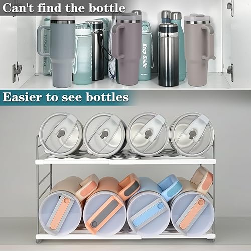 Miniatura 5 de Organizador de botellas de agua para gabinete, almacenamiento ajustable de vasos, soporte expandible para botella de agua para organización de