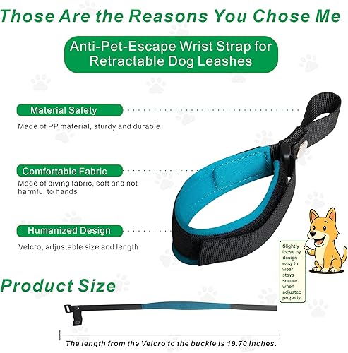 Miniatura 5 de Correa de muñeca para correa retráctil para perro, correa de seguridad ajustable con forro de neopreno suave y gancho bloqueable para control de