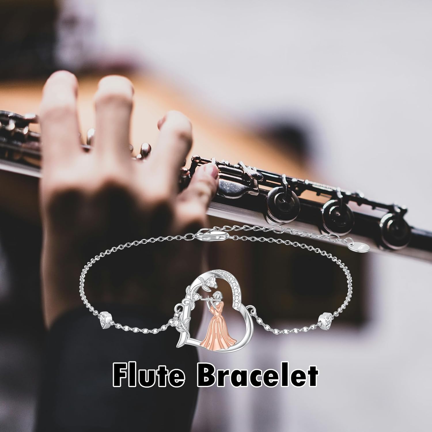 Music Bracelet for Women Sterling Silver Violin/Cello/Saxophone/Flute/Piano Bracelet Music Jewelry Gifts for Christmas Birthday