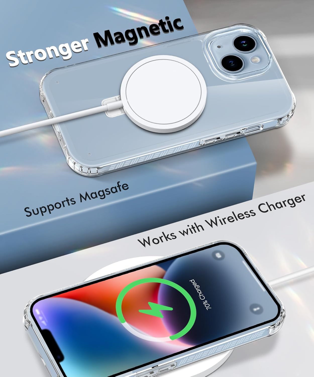 Compatible with iPhone 14 Plus Case, Built-in Screen Protector & Seamless Stand, with Camera Lens Protector, Strong Magnetic Clear Phone Case, Full Body Protective Cover for 6.7" (Clear) - Image 5