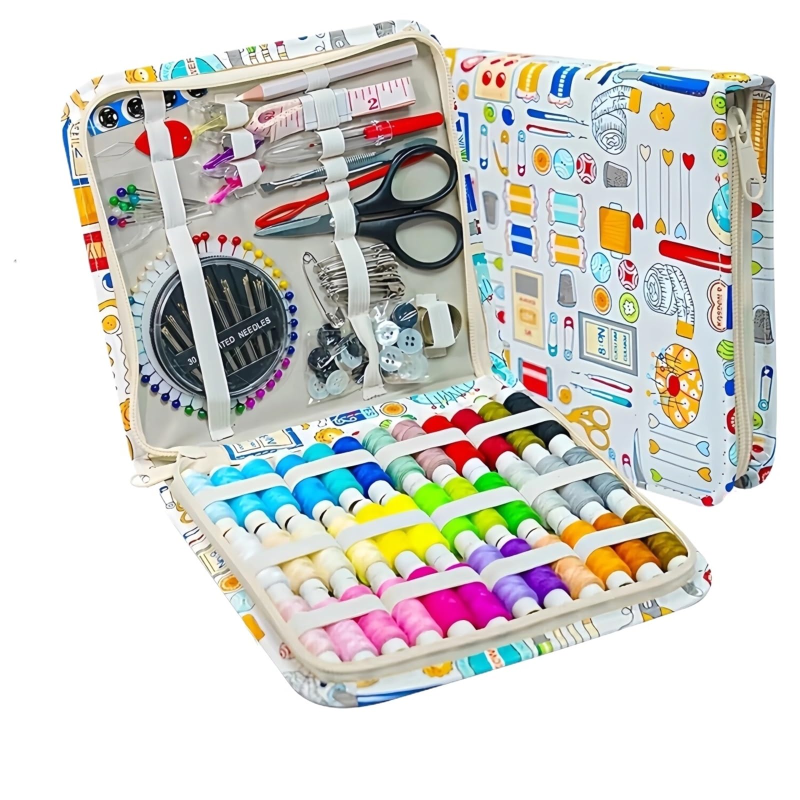 Dazhua Colorful Sewing Kit with Threads, Needles, Scissors, Tape Measure, and Buttons for DIY Crafting and Embroidery Projects