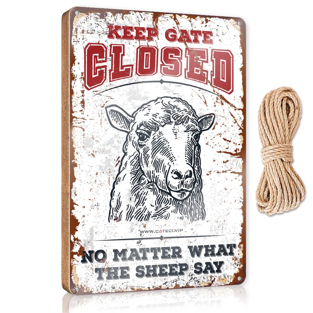 HELIOFORGE Home Hanging Sign Keep Gate Closed No Matter What The Sheep Say Wooden Sign(15X28CM)