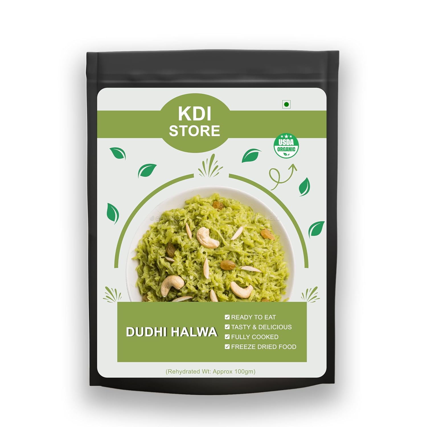KDI Store Dudhi Halwa, Ready to Eat Traditional Indian Sweet, USDA Organic, Freeze Dried, 75g, With Cashews