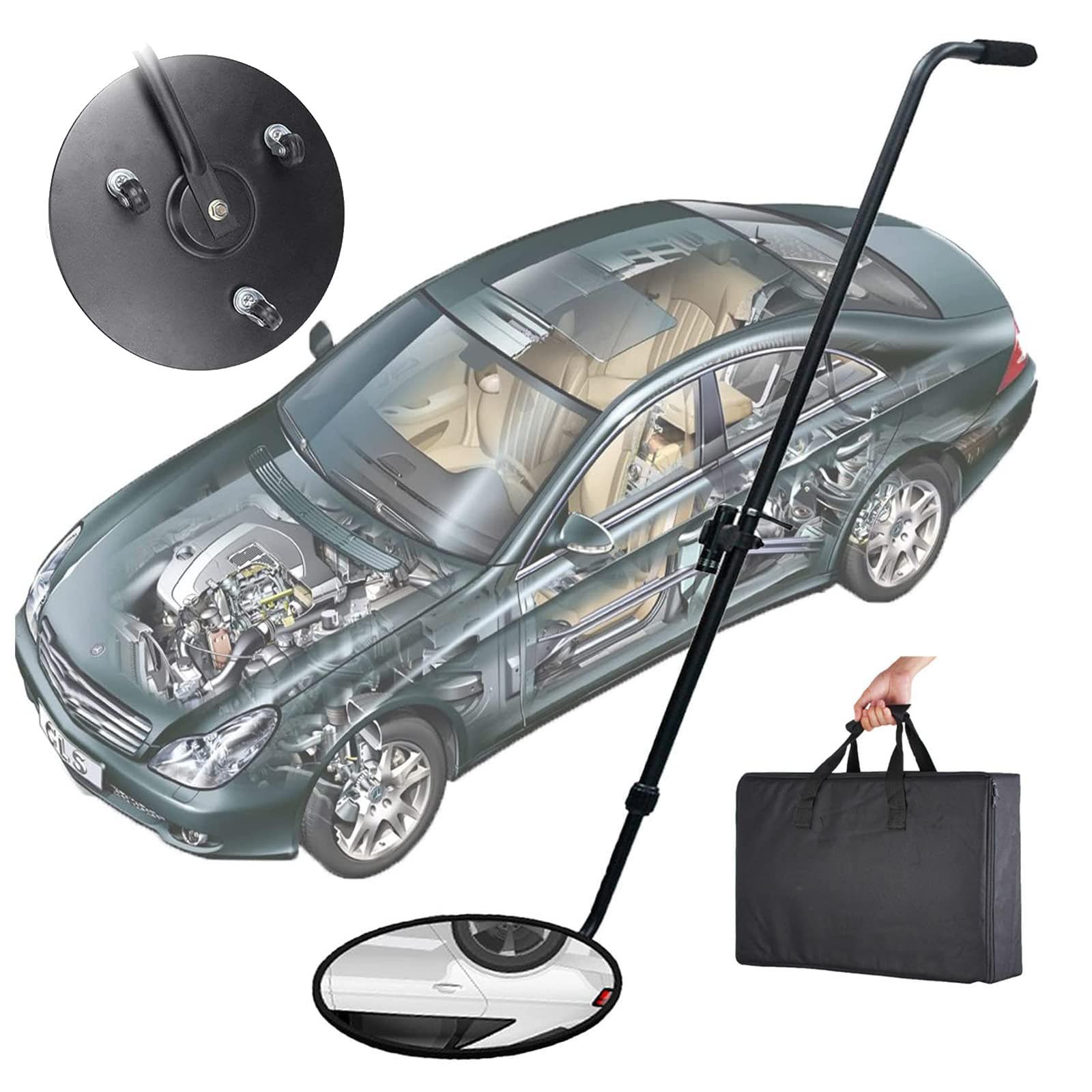 Espejos De Inspección De Vehículos, Espejos De Seguridad con Mangos Telescópicos, Ruedas Y Luces Led, Equipo De Inspección para Automóviles, Maquinaria Y Almacenes.