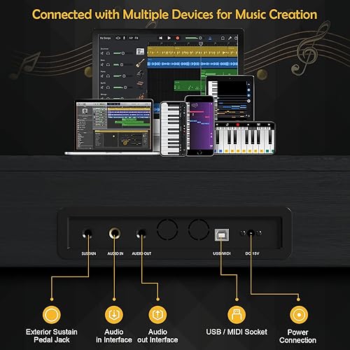 Miniatura 4 de Costzon Piano digital de 88 teclas, teclado eléctrico semipesado de tamaño completo con soporte para muebles, adaptador de corriente, triple pedal,