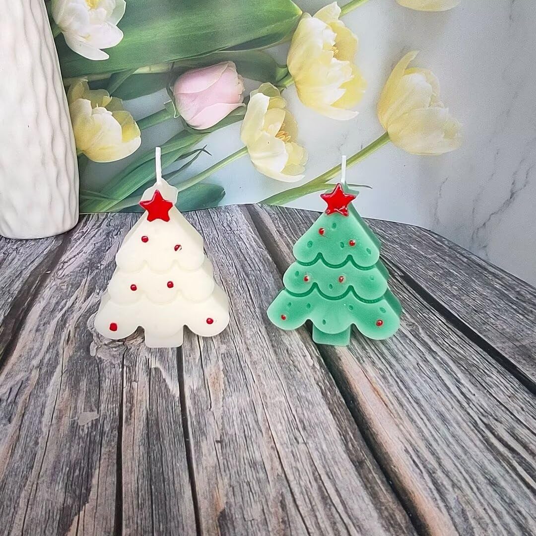4 Pcs Christmas Candles Cute Christmas Tree Shaped Candles Tealight Candles Handmade Soy Wax Votive Candles for Home Table Christmas Party Holiday New Year Decor
