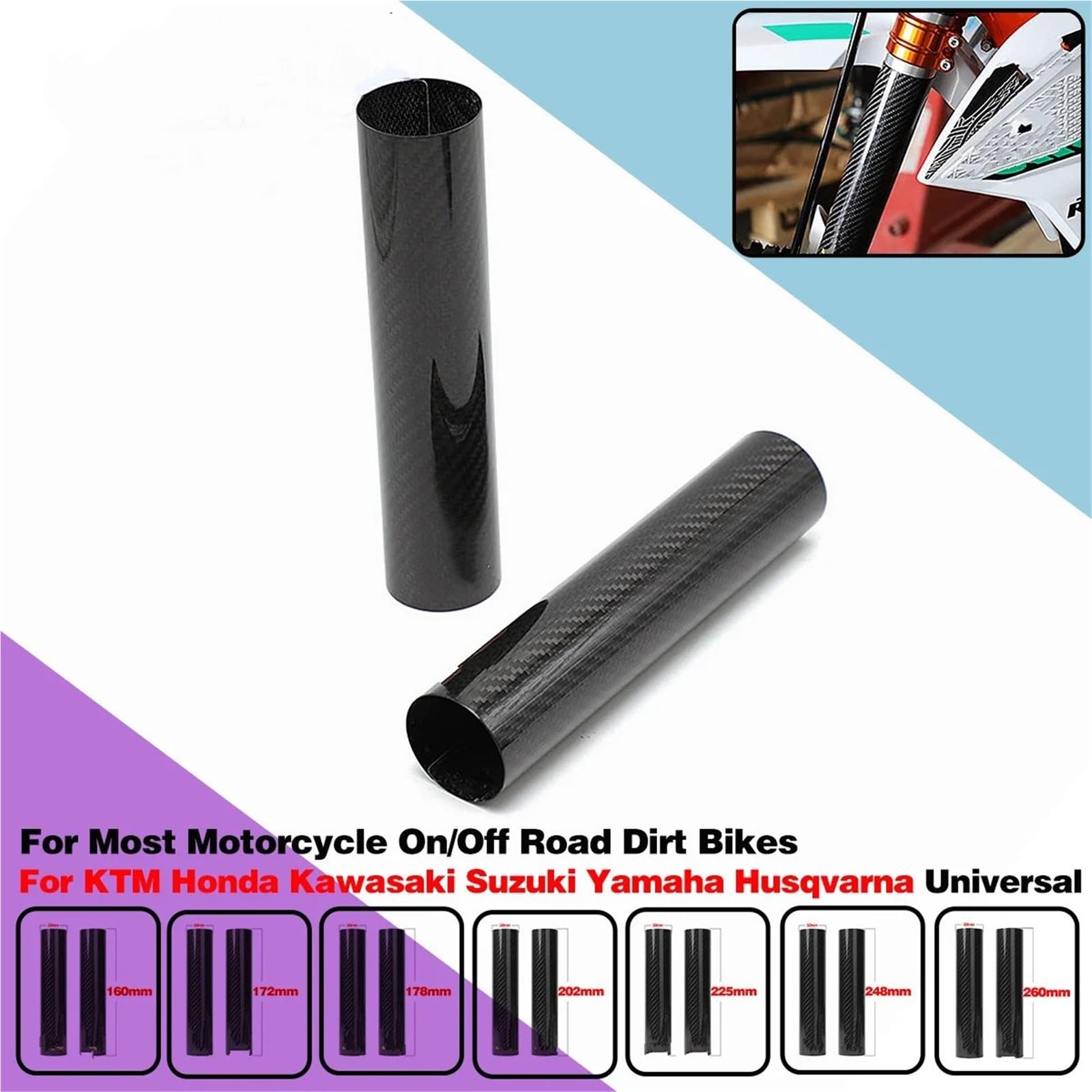 Adatto per Honda per Yamaha per Kawasaki 178 MILLIMETRI 202 225 Motocros Forcella Anteriore Guard Wrap Copertura protezione forcella(178mm)