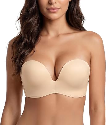 Lemorosy Womens Wireless Push Up Anti-Slip Strapless Bra | Non-Slip Stay-Put Support, No Underwire, Invisible Plunge Padded Cups, Comfortable Everyday Wear