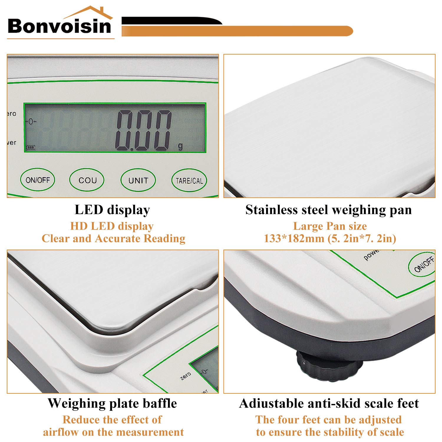 Bonvoisin Pr?zisionslaborwaage 0.01g Genaue Analysenwaage Digitale Elektronische Waage Labor Pr?zisionswaage Schmuck Goldwaage Wissenschaftliche Waage (2000g, 0.01g)