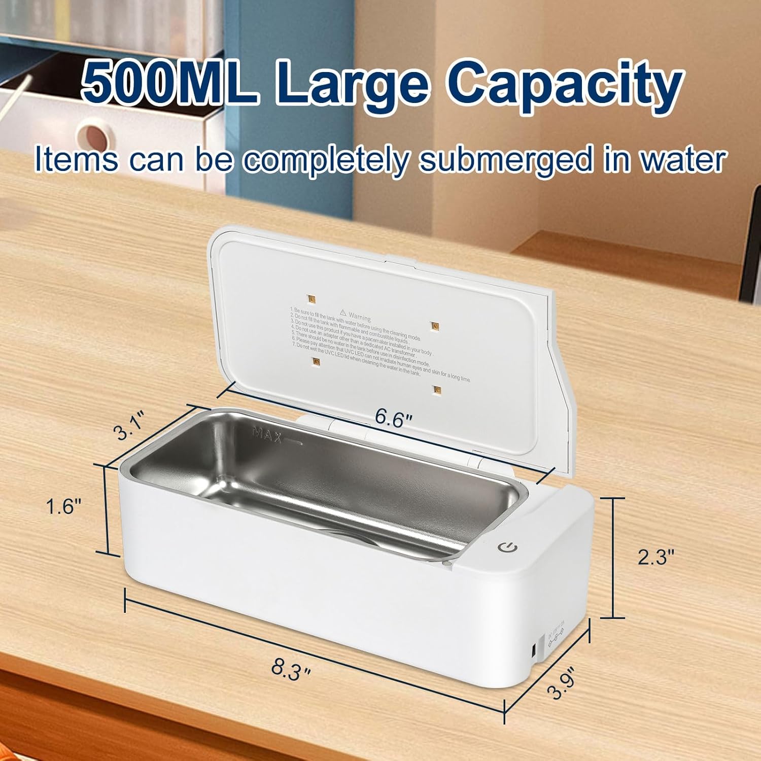 Ultrasonic Jewelry Cleaner, 17oz 48KHz Ultrasonic Cleaner, Sonic Jewelry Cleaner Machine with 2 Timer Modes for Ring, Necklace, Glasses, Watch Strap (QXI-13-01W)