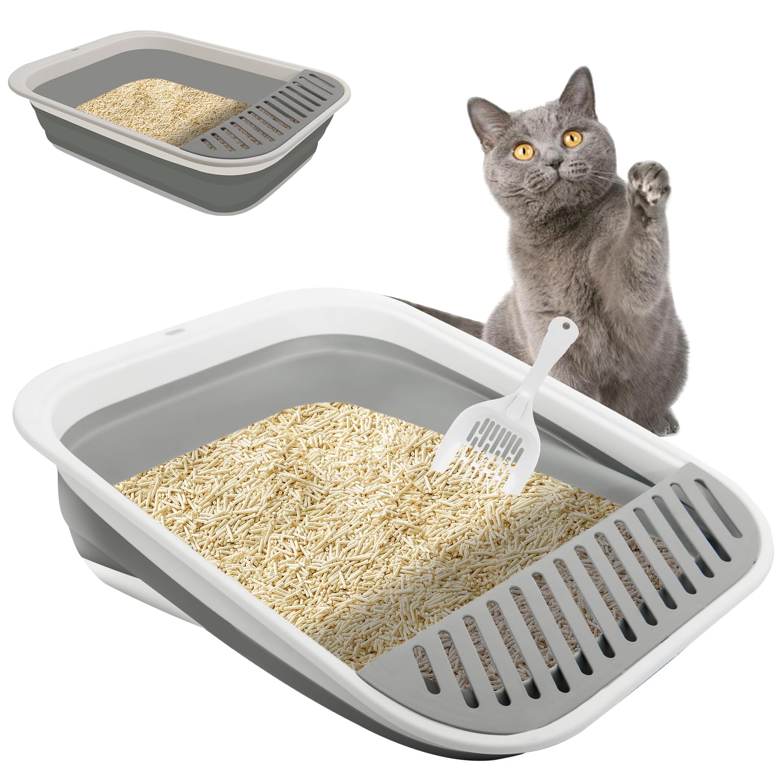 Large Cat Litter Tray Flat Entry Foldable Cat Litter Tray Low Entry