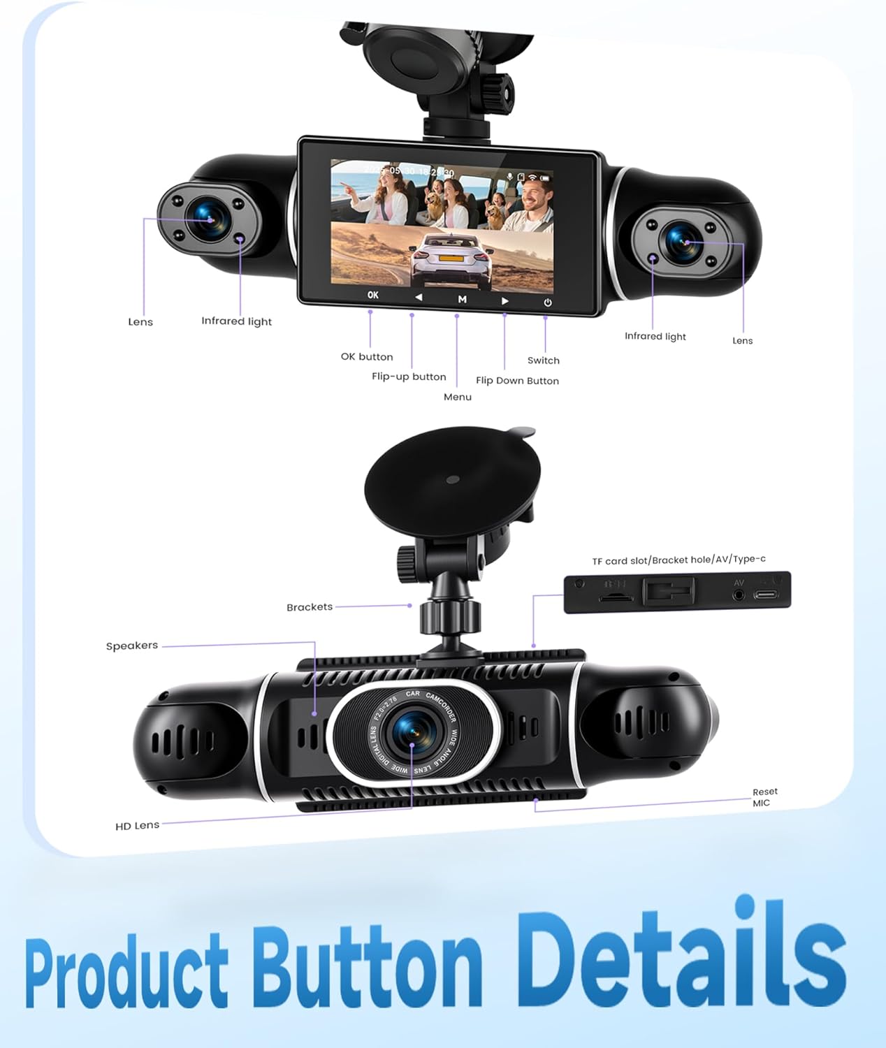 360° 4 Channel Dash Cam 2K Front 1080P Rear/Left/Right, 5G WiFi App Control, 3" IPS Screen, 8 IR Night Vision, G-Sensor Loop Recording, Reverse Assistance for All Vehicles