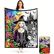 Halloween Coloring Blanket for Adult, Washable Color Blanket,Color Your Own