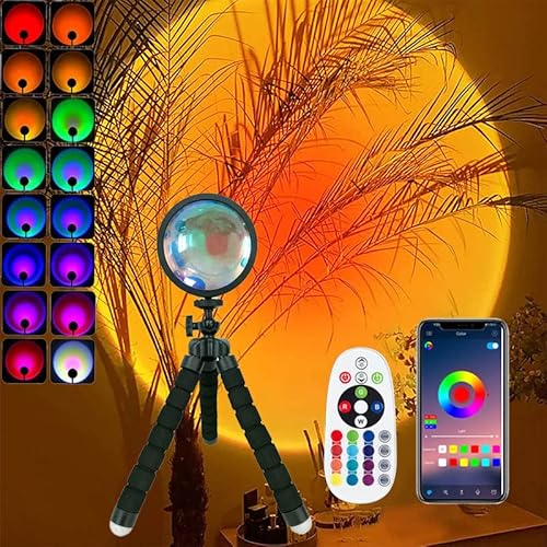 Blarie Sunset Lamp Pro RGB 16 Colori in 1 Lampada Tramonto Colorata, LED Lamp Telecomando e App, rotazione a 360°, Treppiede Flessibile Lampada a Proiezione Sunset Luce Notturna a Led