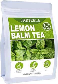 Jarteela - Lemon Balm Tea Bag, 1.5g x 60 Count - Natural Melissa Officinalis - Pyramid Herbal Lemon Balm Tea Bags for Digestion - Non-GMO - Caffeine-Free Tea