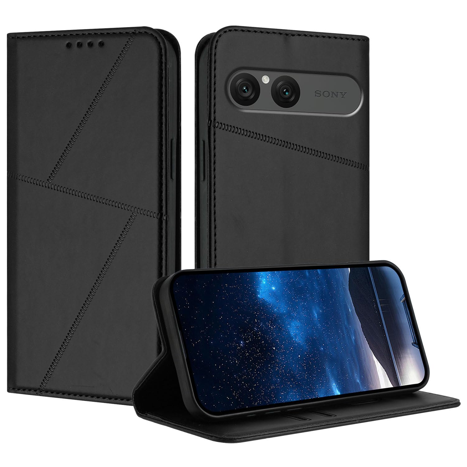 Reddylin 対応 Xperia 10 VII ケース 手帳型 上質な手触り マグネットタイプ エクスペリア10 vii ケース 手帳型 ミニマリストデザイン 擦り傷防止 全面保護 xperia10vii 携帯ケース SO-52F カバー SOG16 A502SO 携帯カバー xperia 10vii 携帯カバー ブラケット機能 カード収納 耐衝撃性 おしゃれ 着脱しやすい,ブラック