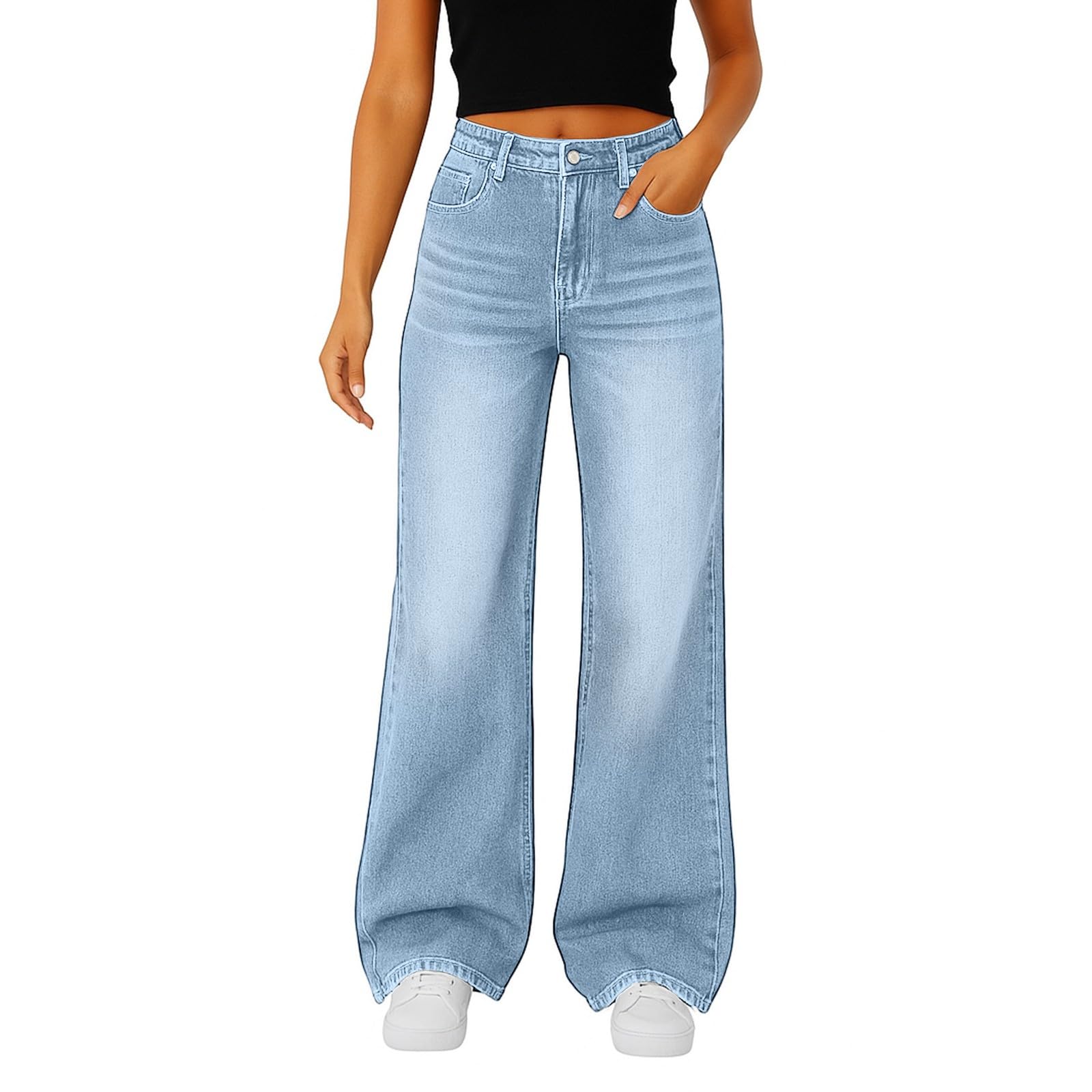 Slakkenreis Woman Wide Leg Jeans High Waisted Baggy Jeans Boyfriend Jean Elastic Waist Stretchy Jean Straight Leg Denim Pants